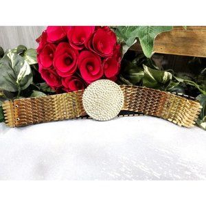 Vintage Gold Metal Belt Fish Scale Stretch Belt Medallion 70s 80s 90s